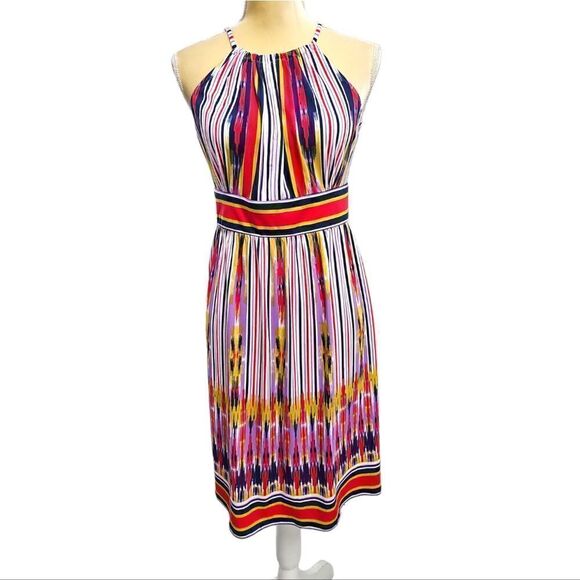 London Times Striped Vibrant Colorful Halter Dress, Size 6 - Picture 1 of 10